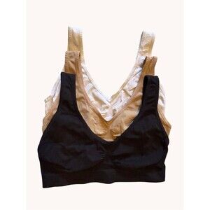 Genie Seamless V-Neck Comfort Bralette Trio - White, Tan, Black 3 pack Medium or